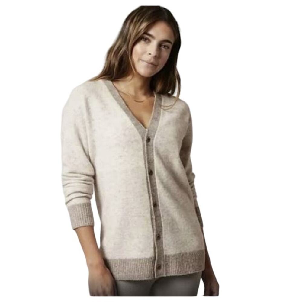 Athleta Women's M Light Gray Merino Blend Westlake Gray Trim Cardigan V neck